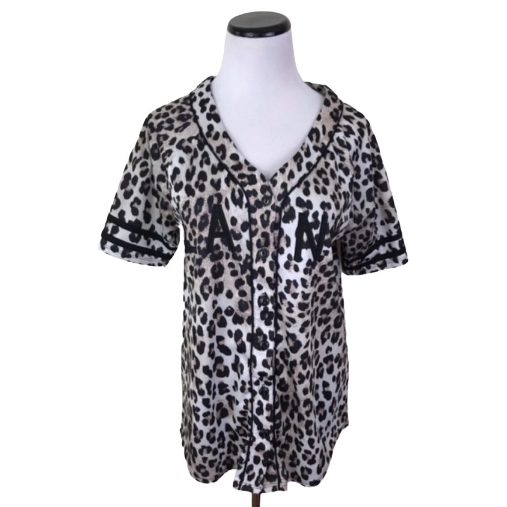 Forever 21 Leopard Print Jersey Top Small Black Tan Size Small